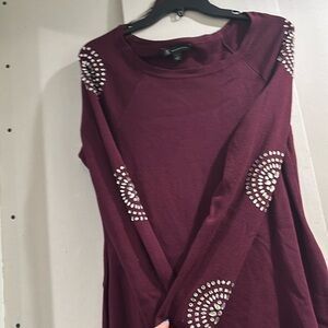 Inc thigh length sweater with rhinestones on sleeves